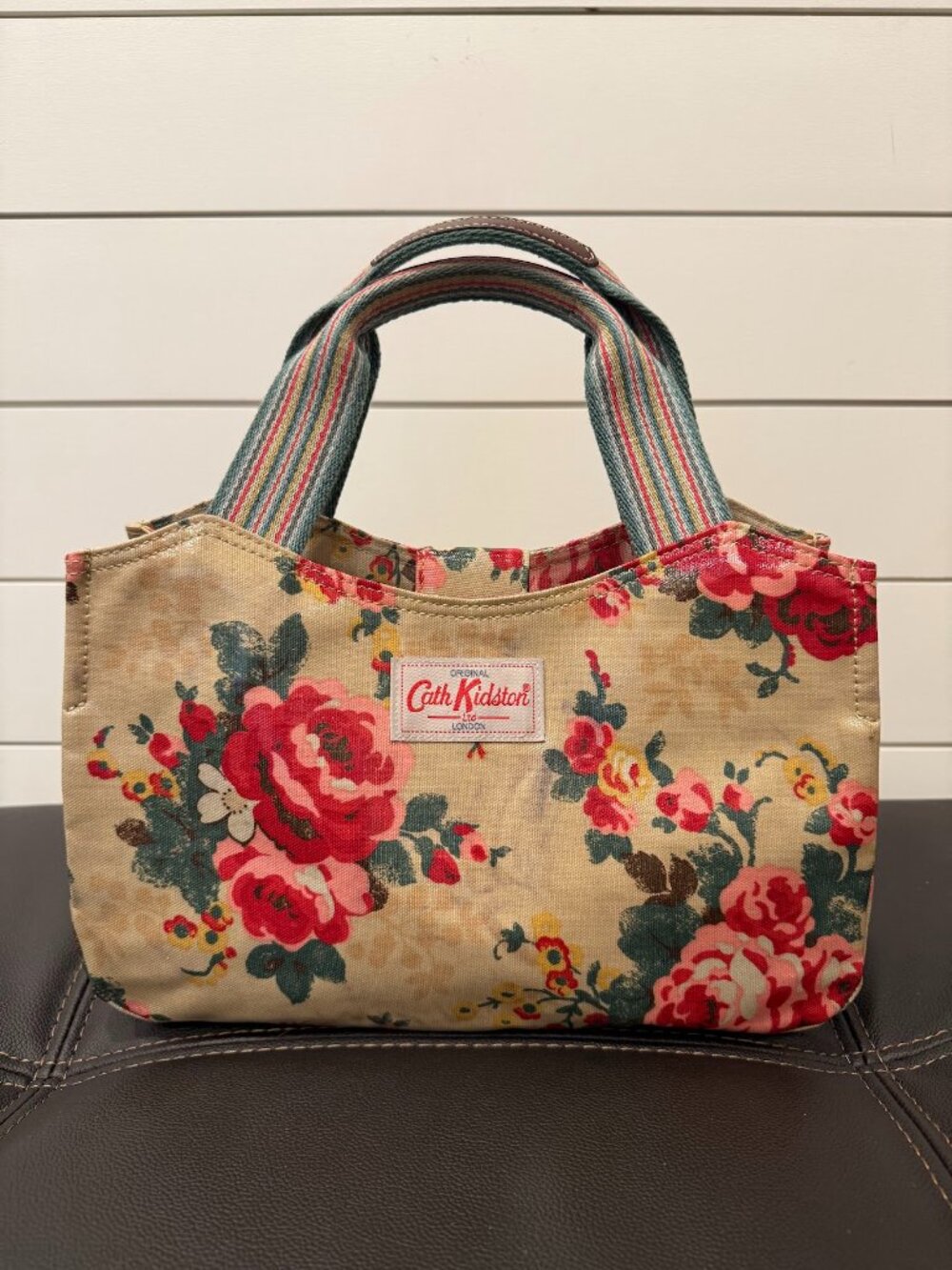 Cath Kidston Country Rose Floral Oilcloth Tote Bag Leather Trim